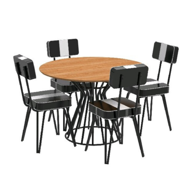 4 SILLAS VINTAGE CON FRANJA + MESA OSLO Ø 1,1